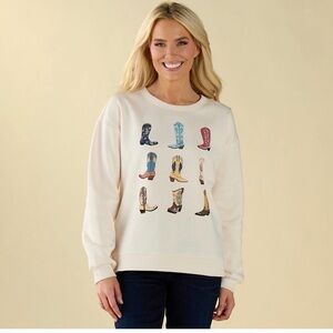 Women's Cream Sweater with Boot Print